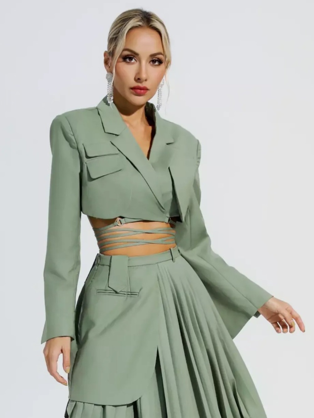 CATCHALL GREEN TWILL TIE WRAP CROP JACKET WOMENS MEDIUM NWT